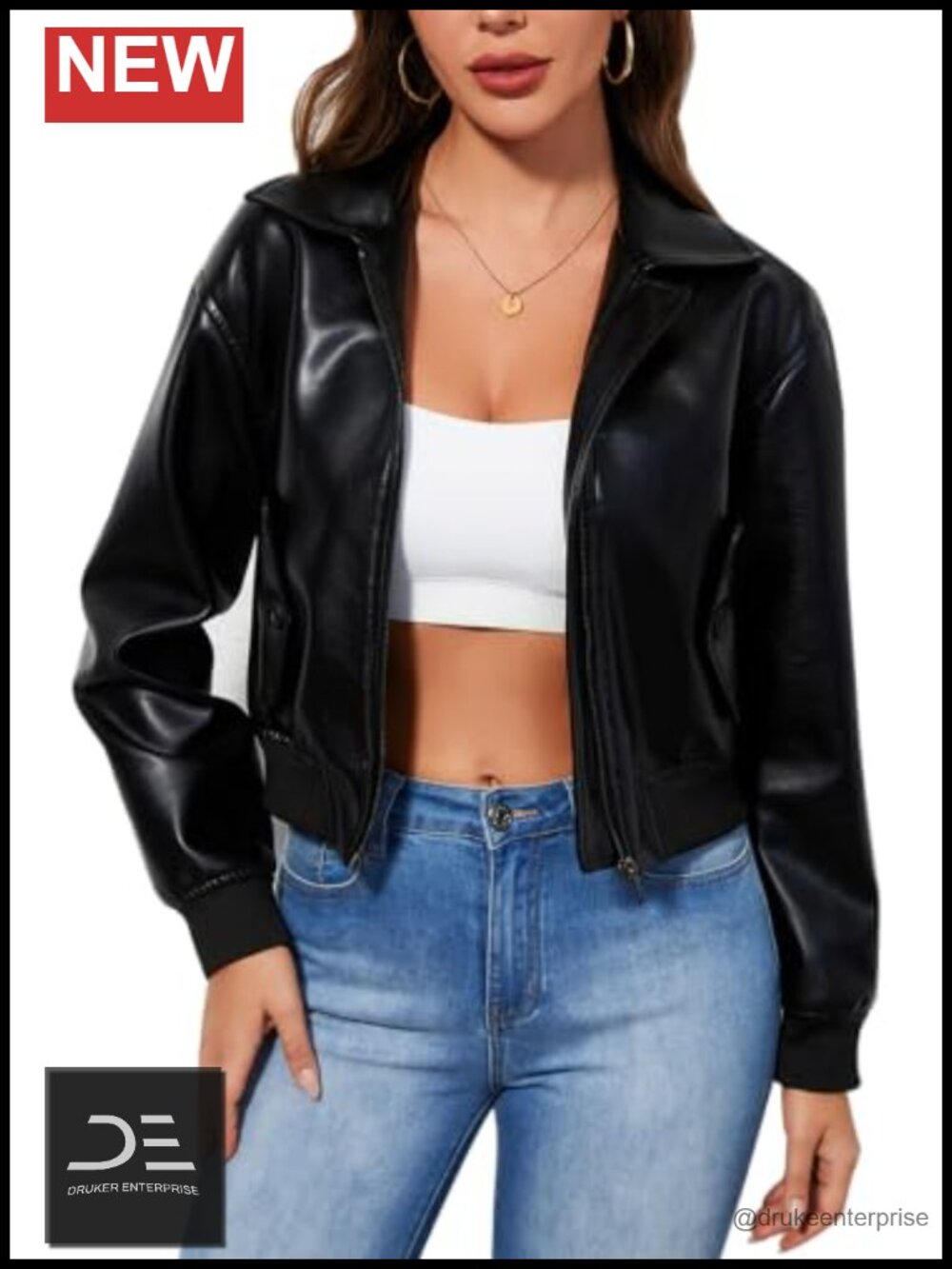 Women's Faux Leather Moto Biker Jacket Crop PU Leather Outerwear with Belt